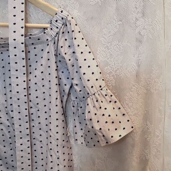 Banana Republic Swiss Dot Light Blue Off the Shoulder Midi Dress Size XS, Belted - Picture 3 of 7